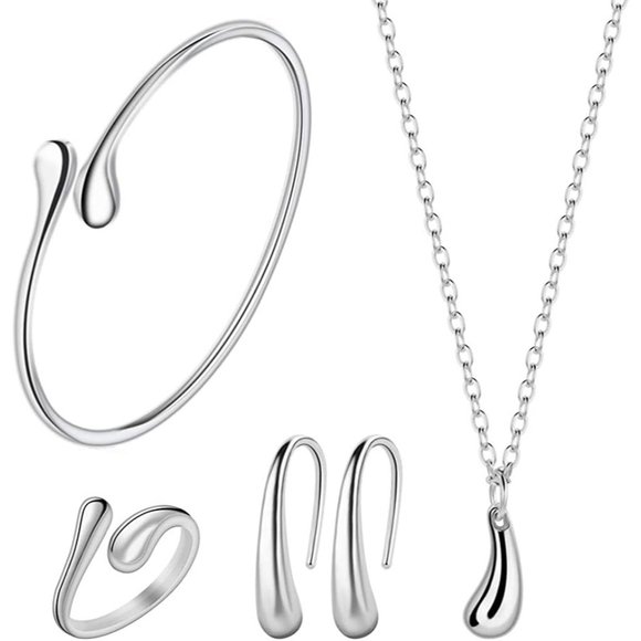 Jewelry - New 4 Pcs 925 Sterling Silver Jewelry Set for Women Teardrop Pendant Nec…